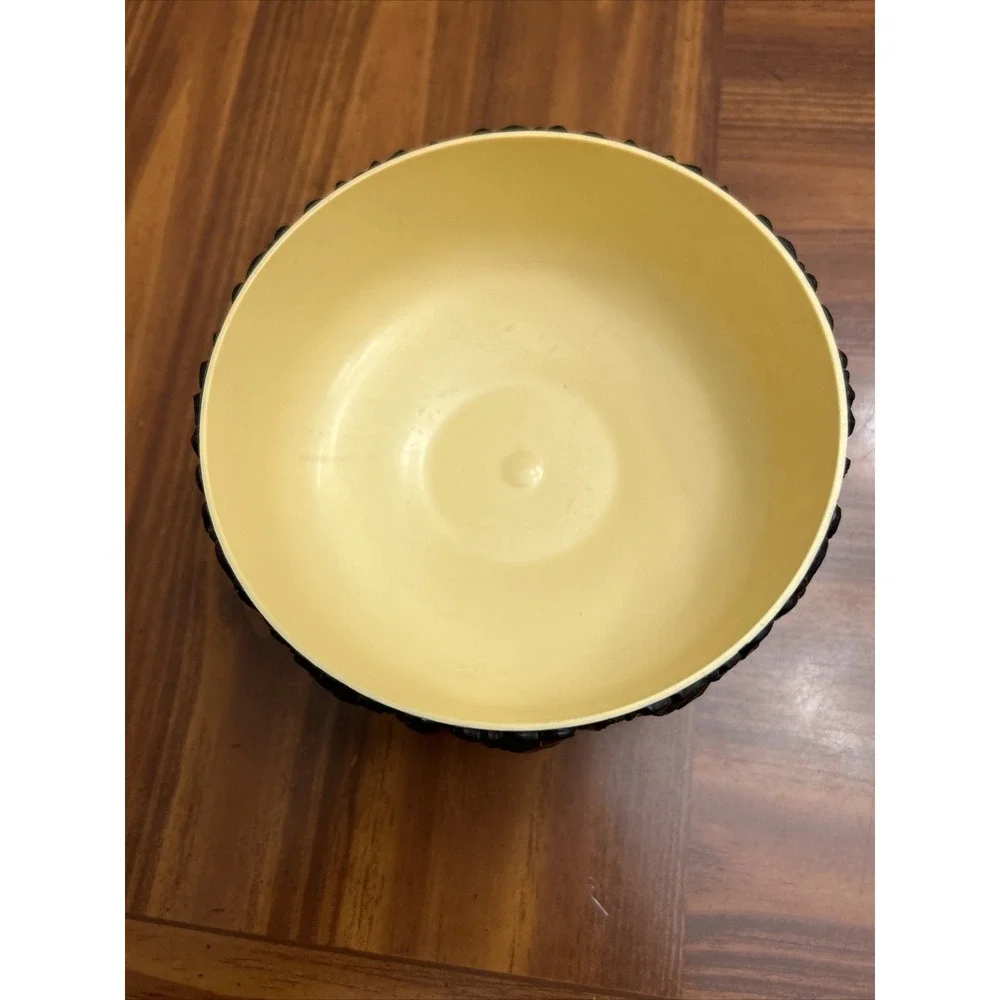 Vintage Regaline Plastic Footed Bowl Roses Flowers USA Melamine Yellow Black Ros